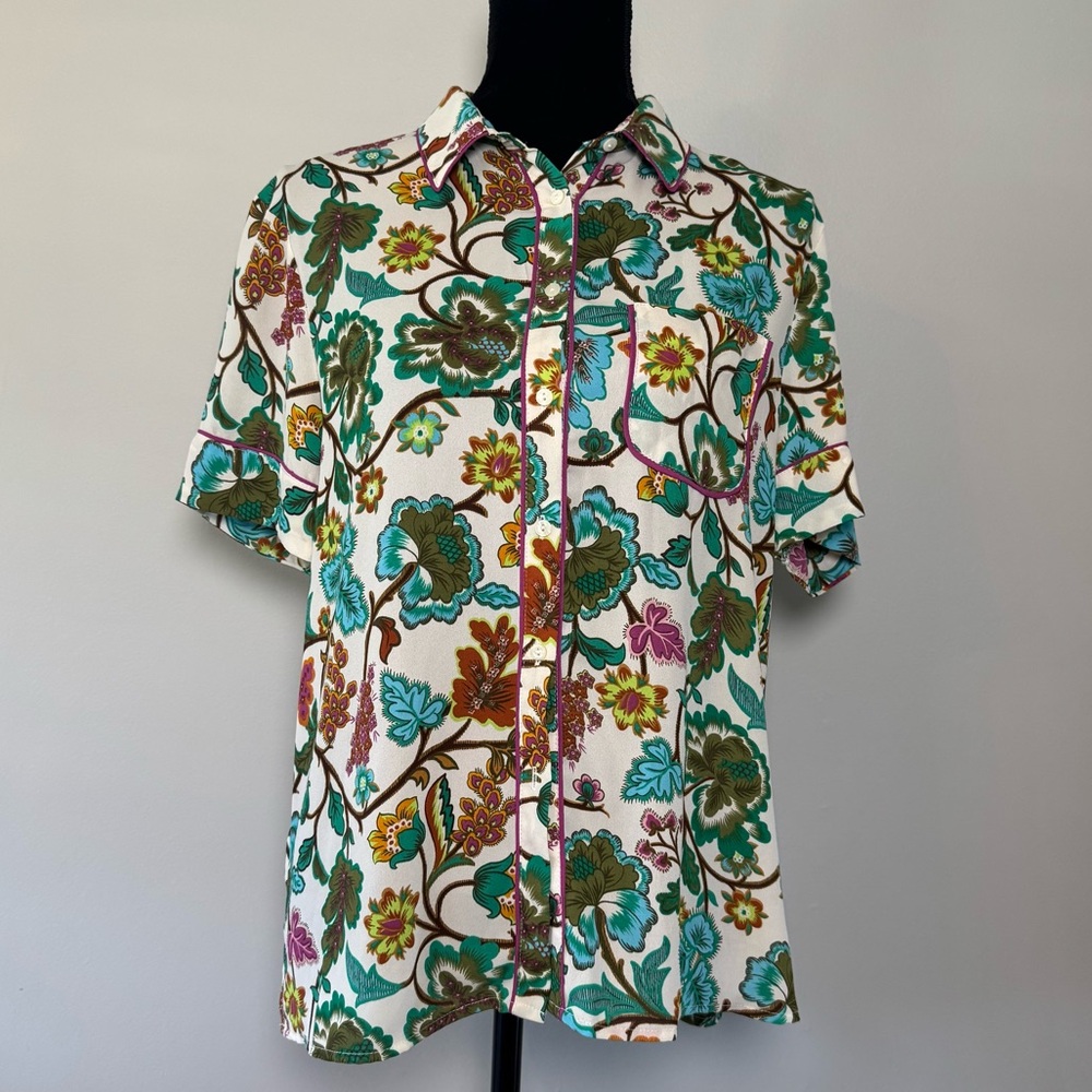 Rose + Olive Bright Floral Button Down Shirt Women’s Medium